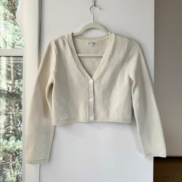Reformation Cropped Cotton Cardigan Sweater Cream XS - Picture 8 of 14
